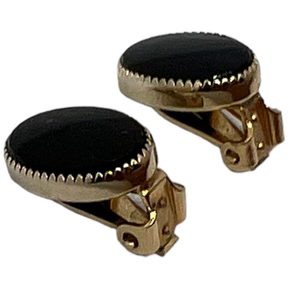 Vintage Black and Gold-Tone Oval Clip-On Earrings - Picture 7 of 7